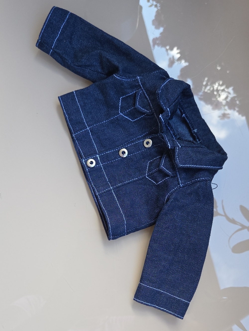American Girl Dark Blue Denim Jean Jacket with White Stitching